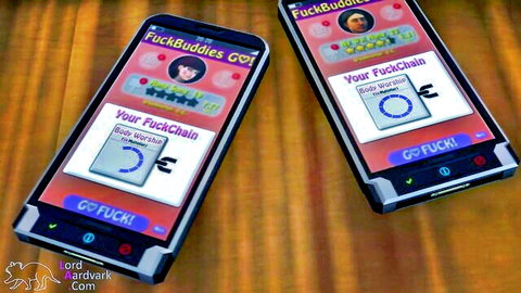 Rabbit Hole Episode 3: Fuck Buddies app screens with fuckchain and body worship interfaces
