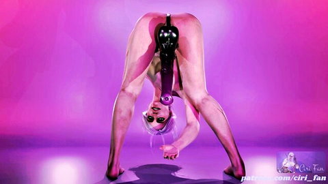 Pale femdom babe with huge black strapon bends over spreading ass and pussy lips seductively