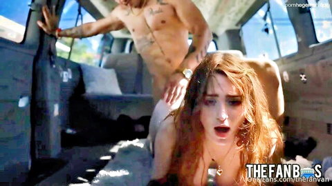 Lilibet Saunders busty redhead in sweaty intense van doggy sex
