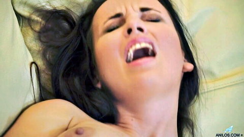 Mature brunette babe screaming in ecstasy with small tits and hard nipple exposed