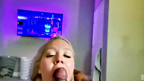 Blonde PAWG receives BBC facial and continues sucking for second cumshot