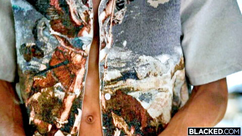 Muscular hunk opens colorful artistic jacket revealing ripped abs and toned chest Blacked.com
