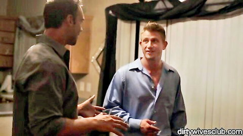 Julia Ann teases two hot studs in kitchen before wild threesome action