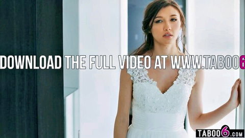 Reagan Foxx as seductive stepmom in lace wedding dress, taboo guidance scene