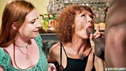 Audrey Hollander redhead blowjob on BBC with friend in hot threesome