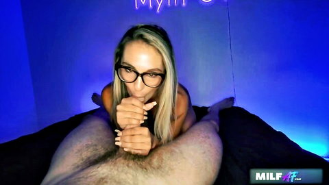 Mandy Rhea blonde MILF in glasses humping thigh in steamy cougar scene