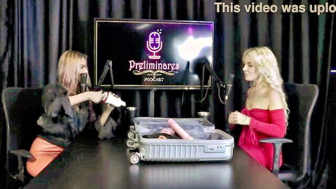 Kyra and Bia Hawt with dildos on Preliminary Podcast, lesbian sex talk
