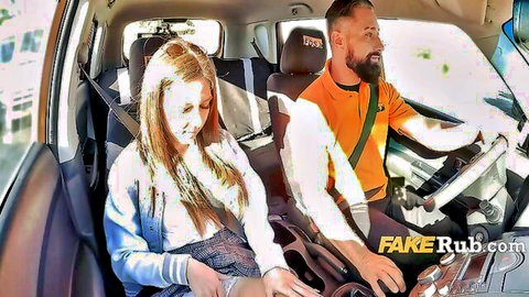 Blonde Italian student handjobs bearded instructor in car