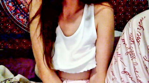 Bulletbabyy redhead in white tank top and pink shorts, teasing solo