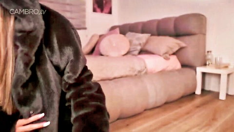 Nina_mon in open fur jacket, teasing on webcam