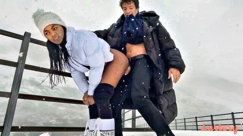 Essel & Sofi outdoor snow doggy style sex in jackets & boots