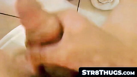 Straight thug Aaron jerks massive hard black cock solo
