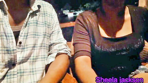 Sheela Jackson Tamil aunty cleavage tease outdoor with stranger at resort