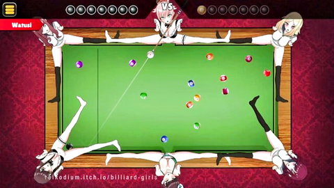 Anime bunny girls in white lingerie and stockings playing billiards suggestively