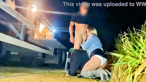 Blonde amateur kneels for outdoor blowjob with trucker by roadside