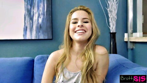 Lilly Ford blonde smiling in tank top for Bratty Sis stepbro scene