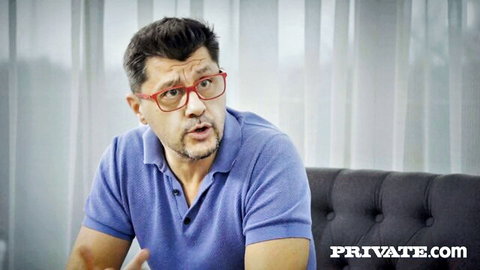 Silvia Dellai in police DP threesome, male actor in casual pose