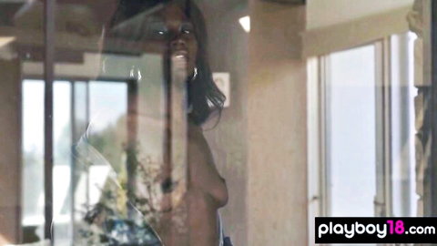 Passionate ebony beauty reveals her black slit in intimate solo tease