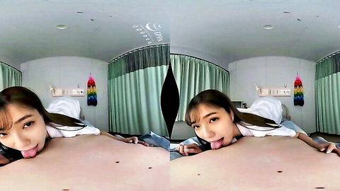 Seductive Japanese nurse in hospital sticks out tongue begging cock POV VR tease