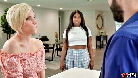 Ebony Tessa Thomas and blonde in steamy threesome with BBC stud