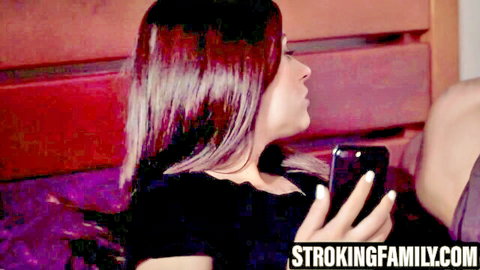 Kenzie Taylor and Lacy Channing in steamy threesome, holding phone seductively