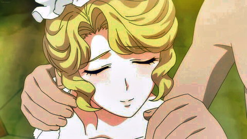 Blonde hentai babe's massive tits squeezed hard from behind by strong hands
