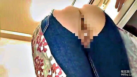 Japanese woman bent over, jeans pulled down exposing big ass in RCTD-065 JAV
