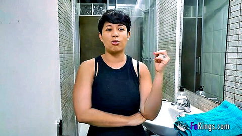 Curvy Latina with amazing boobs and ass in bathroom, teasing for pounding