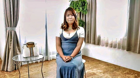 Yui Koike mature Japanese married woman in blue dress for first JAV shoot