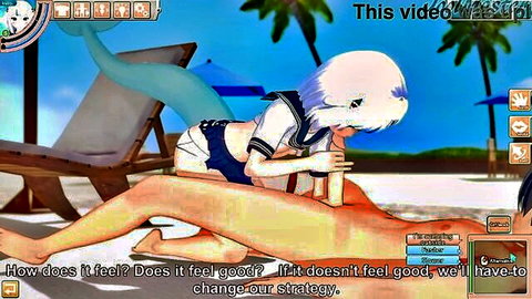 Gawr Gura shark girl in sailor uniform riding cock on beach
