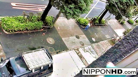 Asian teen thrill in public street with remote vibrator tease