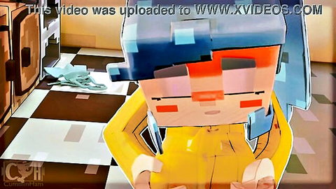 Minecraft-style animated MILF in yellow outfit standing in kitchen
