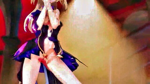 Fischl Genshin Impact hentai MMD solo exposing pussy in revealing dress