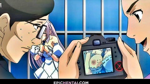 Hentai cosplay waitress flashing big tits and pussy in jail from Hentai Pros