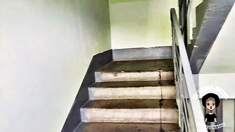 Risky quickie on stairs before neighbor interrupts