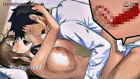Hentai anime big-titted brown-haired woman fucked by man in motion scene