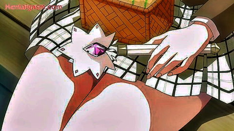 Anime magical girl in white skirt and thighhighs spreads legs teasingly in hentai