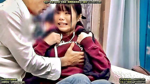 Japanese woman in red hoodie groped by man from behind in JAV