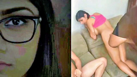 Mia Khalifa behind the scenes anal fail, topless with glasses