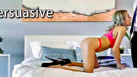 Busty blonde mature in red lingerie gets fisted on all fours by daughter
