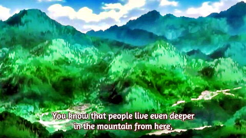 Anime-style mountain landscape from The Secret Part-Time Job JAV, serene green hills and sky