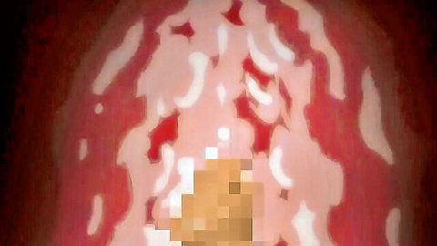 Abstract red glow with central orange monster girl figure from Monster Girl Quest 02