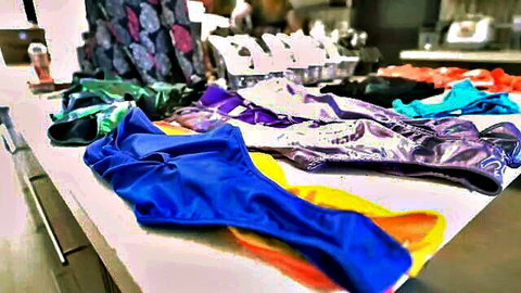 Colorful panties laid out for Asa Akira & Lauren Phillips orgy finale game