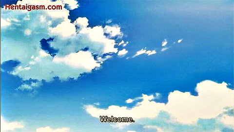 Hentai Mayohiga No Onee-San animation welcome scene with blue sky and clouds