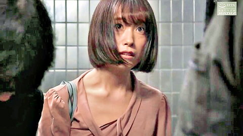 Jun Harumi in pink blouse looking surprised, campsite tragedy JAV scene