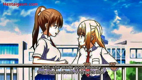 Two busty anime schoolgirls in uniforms chatting intimately, from Papa Katsu! hentai