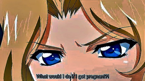 Blonde hentai girl with big blue eyes worried about getting pregnant