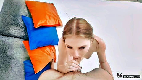 Blonde teen performs intense blowjob in first casting audition