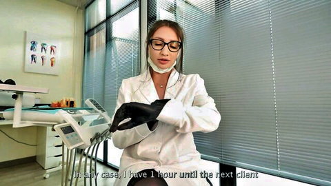 Rico Hugi as sexy dentist in white coat and gloves, office tease