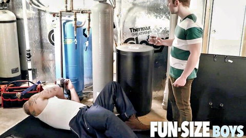 Ginger daddy films tattooed fun-size boy workout in basement for FunSizeBoys